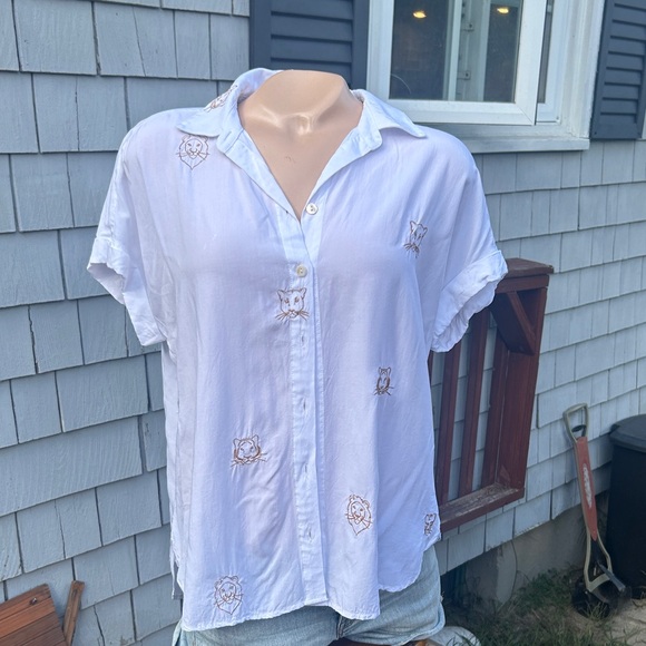 Jane + Delancey White Shirt with Lion Embroidery Size Small - Picture 1 of 7